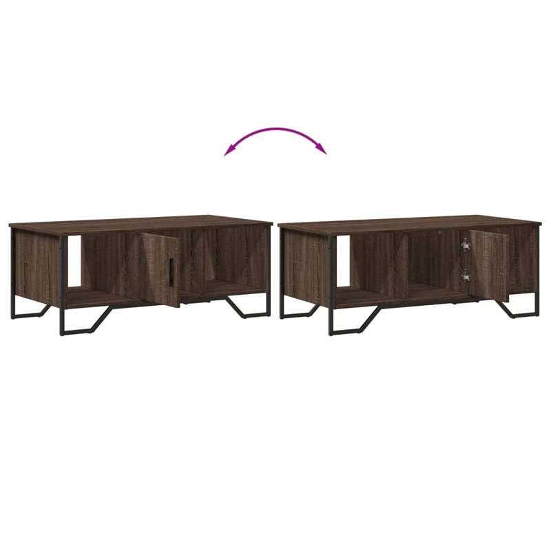Table basse avec compartiment avec porte design moderne et contemporaine 100 x 51 x 40 cm bois d'ingénierie marron et métal DEC038603