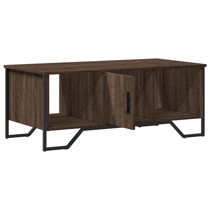 Table basse avec compartiment avec porte design moderne et contemporaine 100 x 51 x 40 cm bois d'ingénierie marron et métal DEC038603
