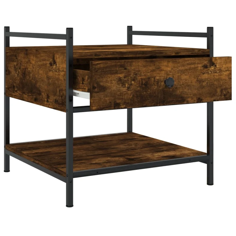 Table basse avec tiroir et étagère design industriel 50 x 50 x 50 cm bois d'ingénierie marron et métal DEC038420