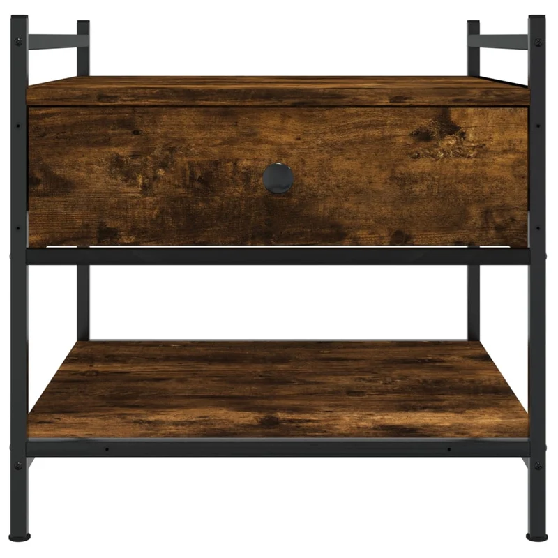 Table basse avec tiroir et étagère design industriel 50 x 50 x 50 cm bois d'ingénierie marron et métal DEC038420