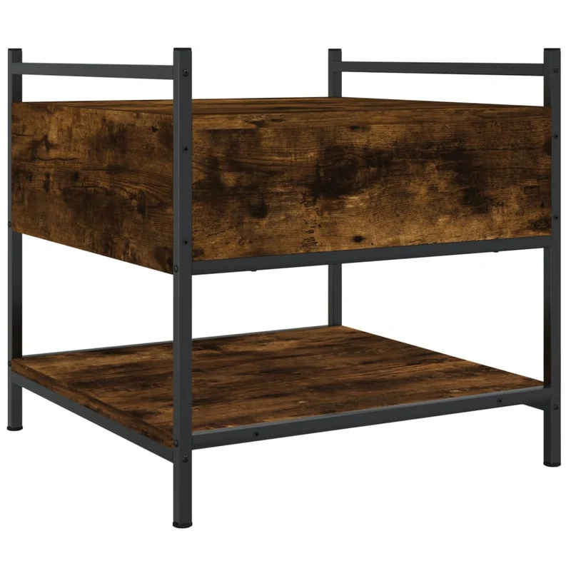 Table basse avec tiroir et étagère design industriel 50 x 50 x 50 cm bois d'ingénierie marron et métal DEC038420