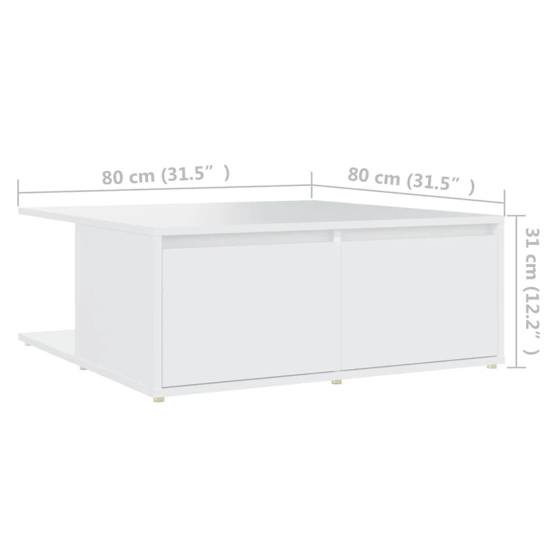 Table basse avec tiroirs design moderne et contemporaine 80 x 80 x 31 cm bois d'ingénierie blanc DEC037966