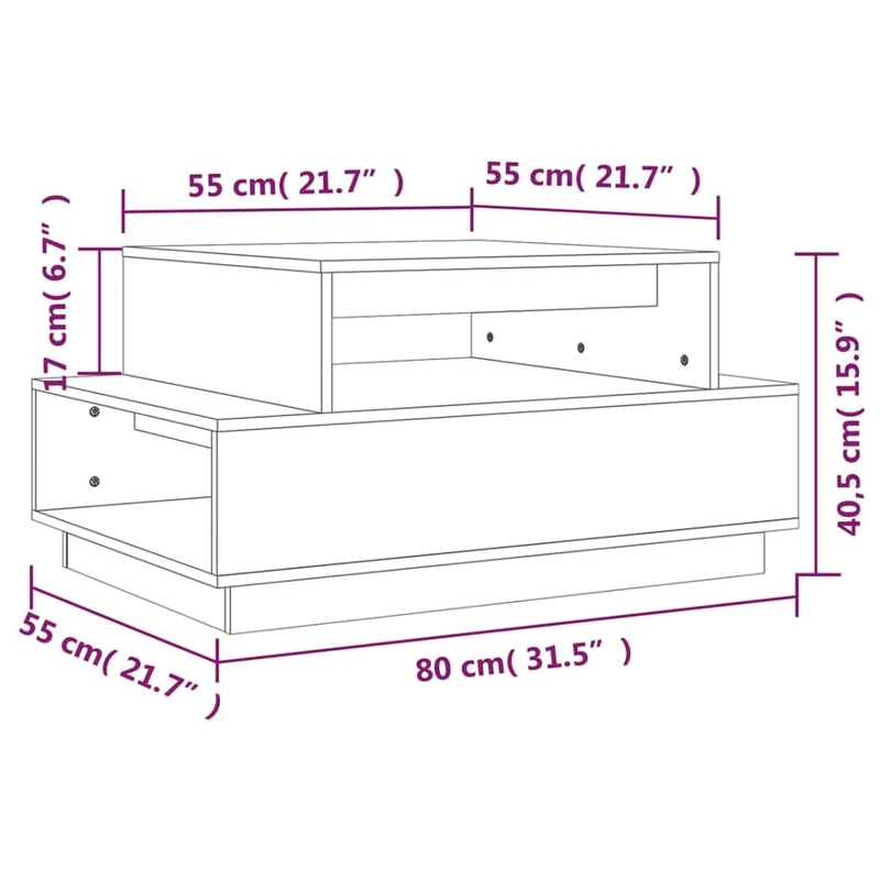 Table basse design moderne et contemporaine 80 x 55 x 40,5 cm bois massif de pin blanc DEC037965