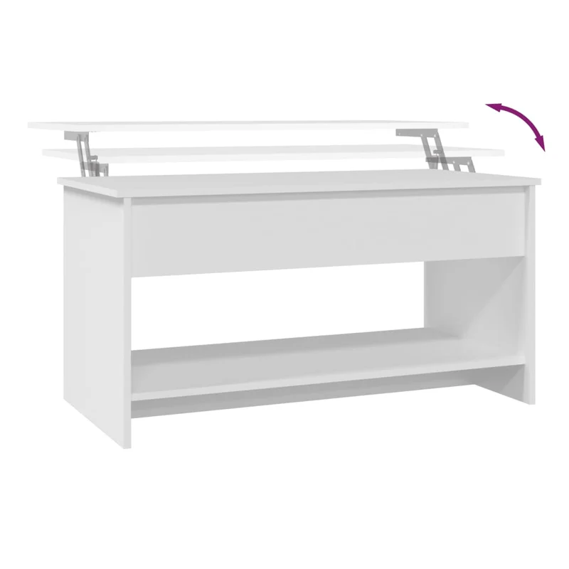 Table basse de salon avec compartiment de rangement plateau relevable design moderne 102 x 50 x 52,5 cm bois d'ingénierie blanc DEC037825