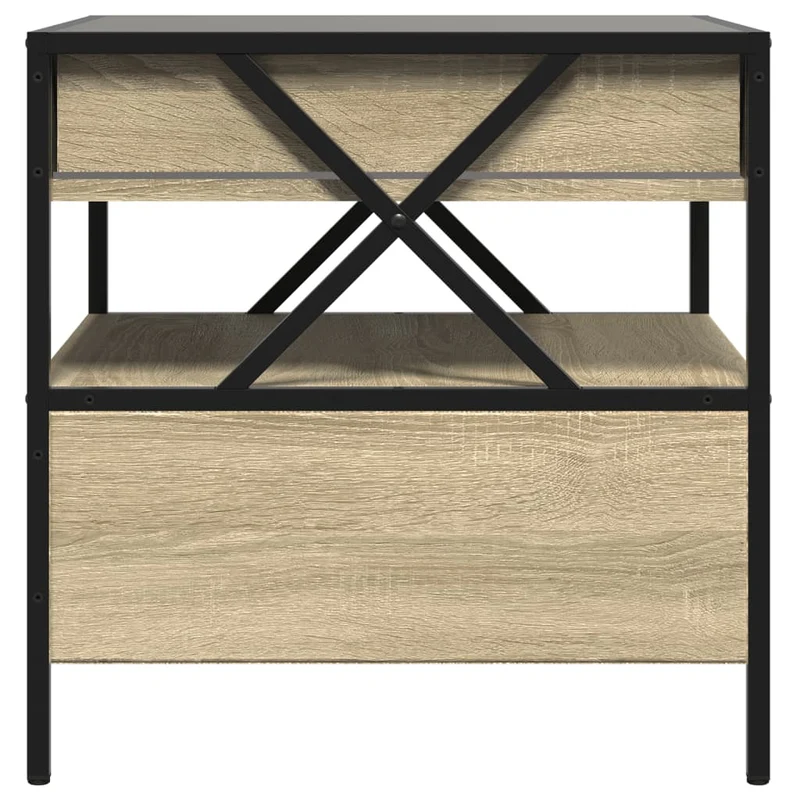 Table basse de salon avec tiroir design moderne avec LED 50 x 50 x 51 cm bois d'ingénierie marron verre et métal DEC037562