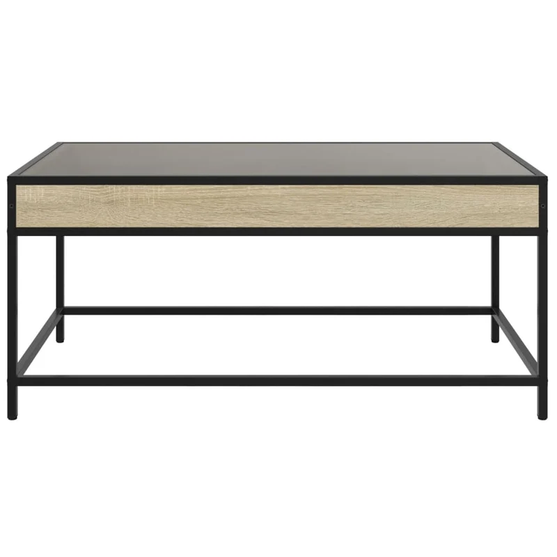 Table basse de salon design moderne avec LED 90 x 50 x 41 cm bois d'ingénierie marron verre et métal DEC037491