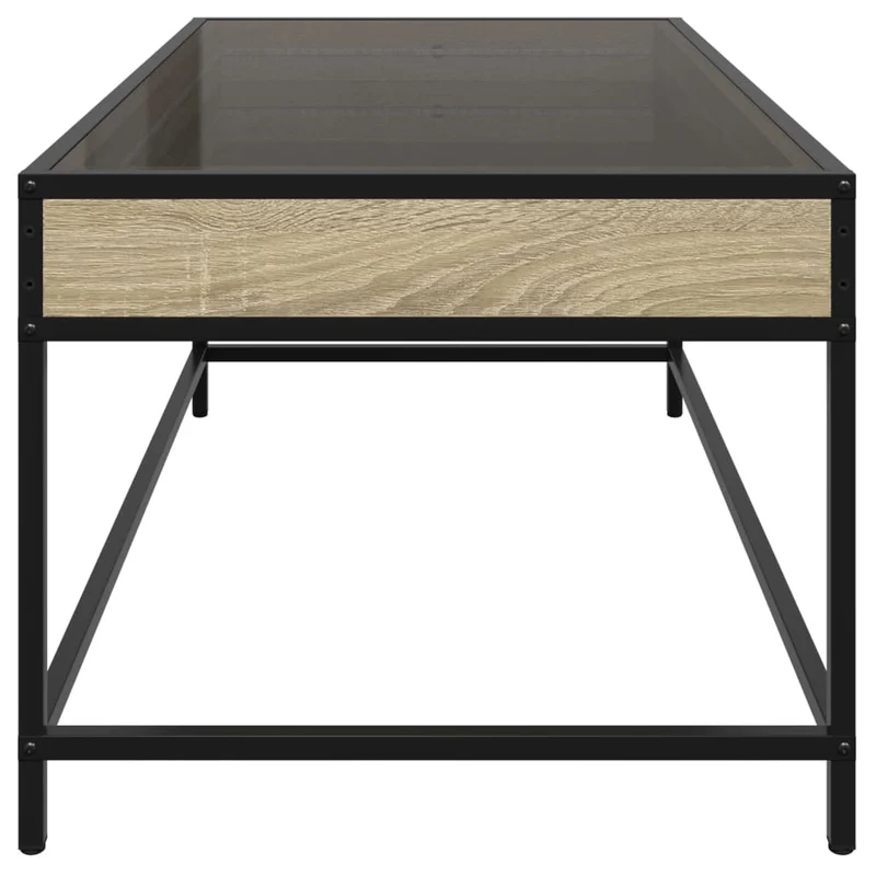 Table basse de salon design moderne avec LED 90 x 50 x 41 cm bois d'ingénierie marron verre et métal DEC037491