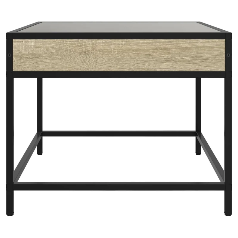 Table basse de salon design moderne avec LED 50 x 50 x 41 cm bois d'ingénierie couleur chêne verre et métal DEC037481