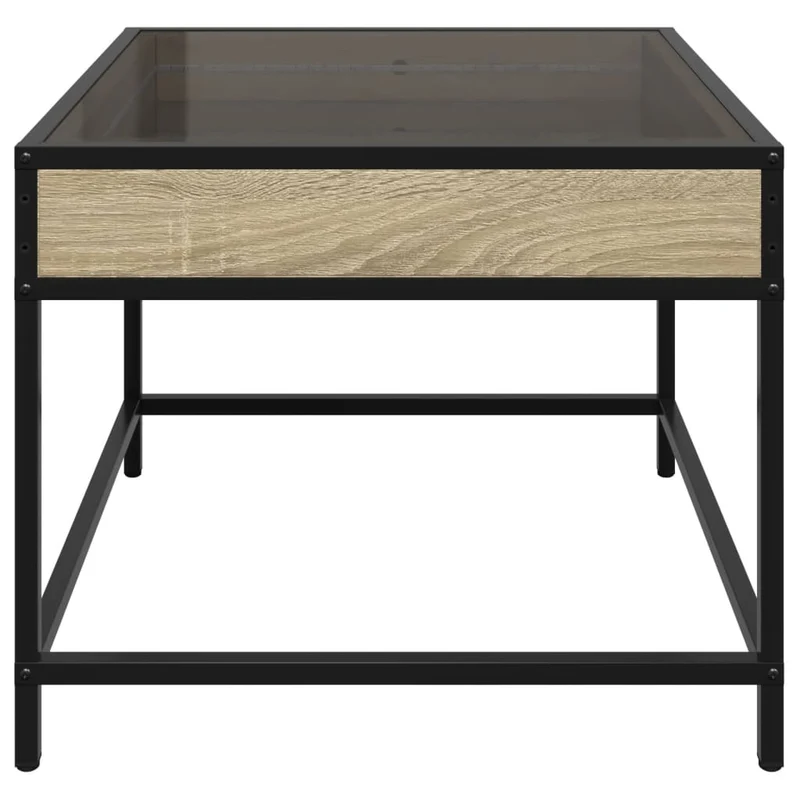 Table basse de salon design moderne avec LED 50 x 50 x 41 cm bois d'ingénierie couleur chêne verre et métal DEC037481