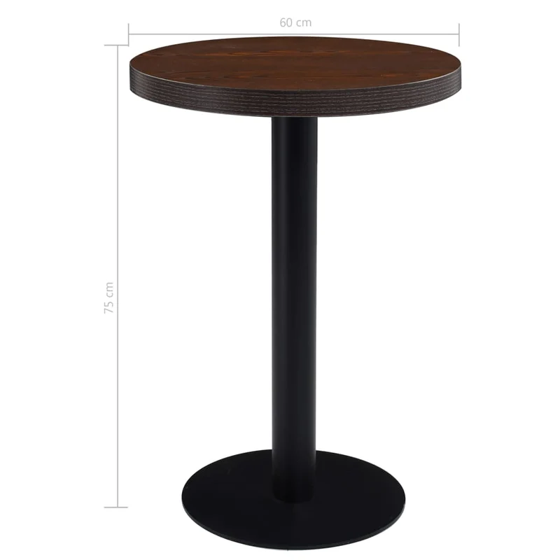 Table d'appoint auxiliaire table bistro diamètre 60 cm hauteur 75 cm en MDF marron foncé et acier noir DEC036574