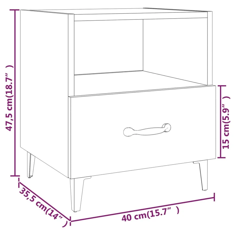 Table de chevet avec tiroir et compartiment 40 x 35 x 47,5 cm en bois d'ingénierie gris et métal DEC034059