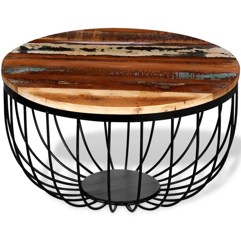 Table basse design industriel contemporaine en bois de récupération massif multicolore DEC038243