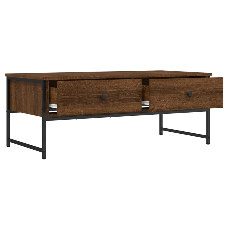 Table basse avec tiroirs design industirel et contemporain 101 x 49 x 39,5 cm bois d'ingénierie marron et métal DEC038614