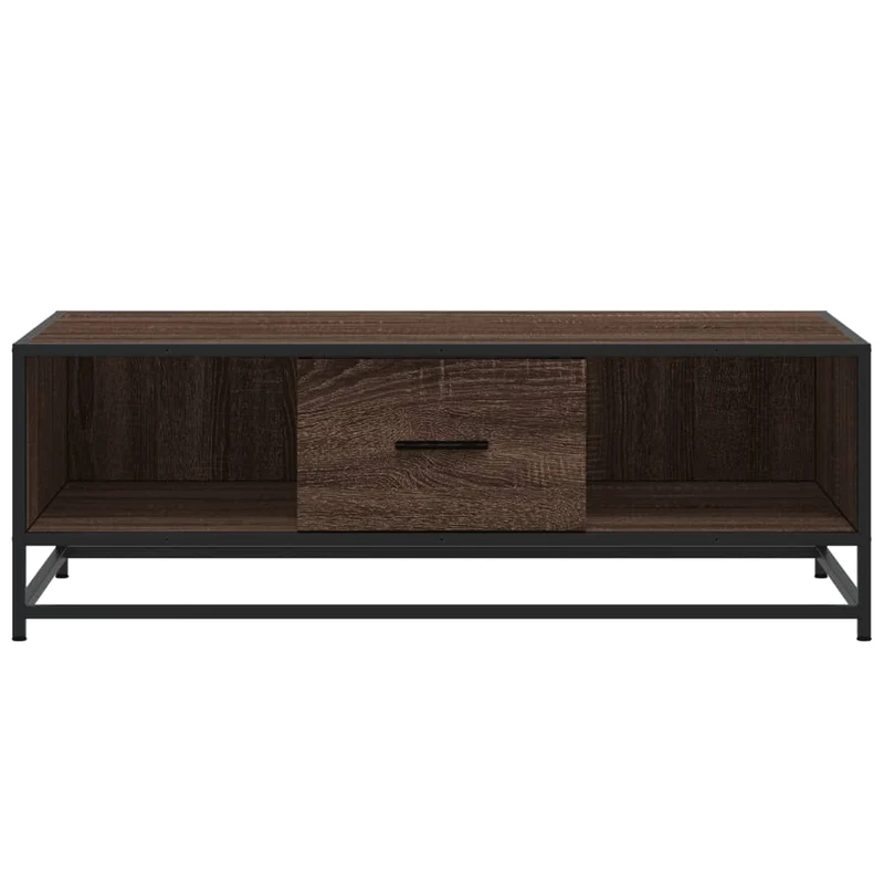 Table basse avec tiroir et compartiment ouvert design industriel 100 x 57 x 35cm bois d'ingénierie marron et métal DEC038611