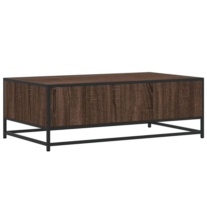 Table basse avec tiroir et compartiment ouvert design industriel 100 x 57 x 35cm bois d'ingénierie marron et métal DEC038611