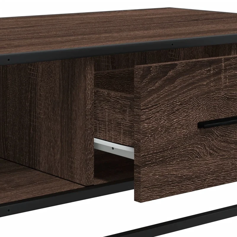 Table basse avec tiroir et compartiment ouvert design industriel 100 x 57 x 35cm bois d'ingénierie marron et métal DEC038611
