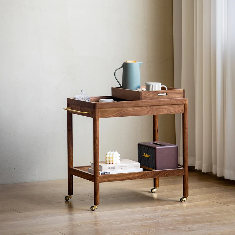 Traditional Japanese Rectangular Walnut Plywood End Table 3-Tier For Living Room