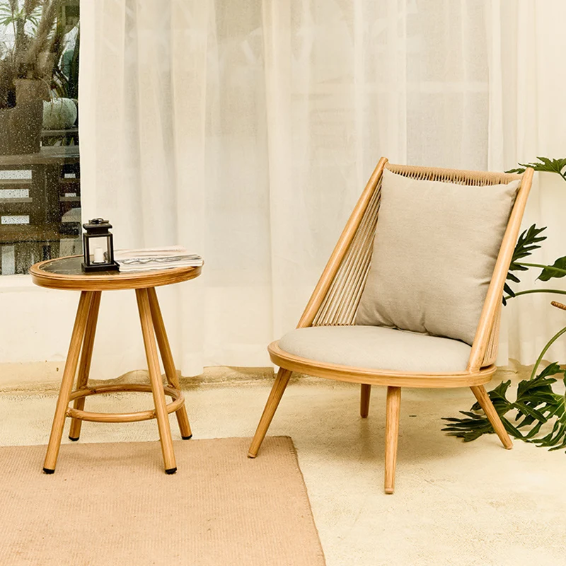 Traditional Rustic Round Rectangular PE Weaving Carbon Steel Fabric Accent Chair Backrest For Living Room