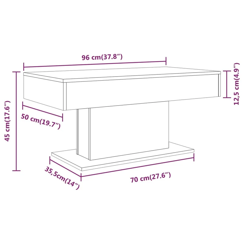 Table basse design moderne et contemporaine 96 x 50 x 45 cm bois d'ingénierie marron DEC038562