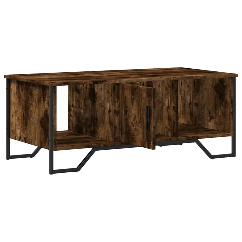 Table basse avec porte et compartiment ouvert design moderne et contemporaine 100 x 51 x 40 cm bois d'ingénierie marron et métal DEC038342