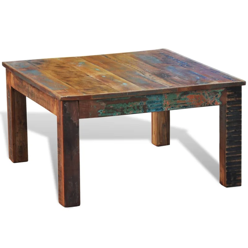 Table basse design industriel forme carrée 80 x 80 x 45 cm en bois de récupération coloré DEC038283