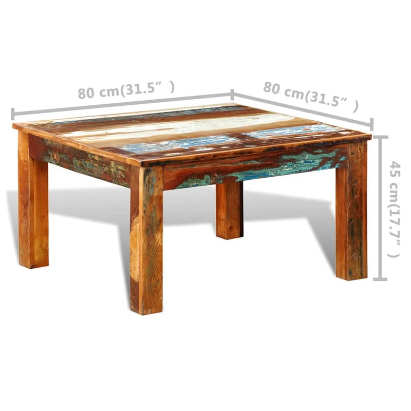 Table basse design industriel forme carrée 80 x 80 x 45 cm en bois de récupération coloré DEC038283