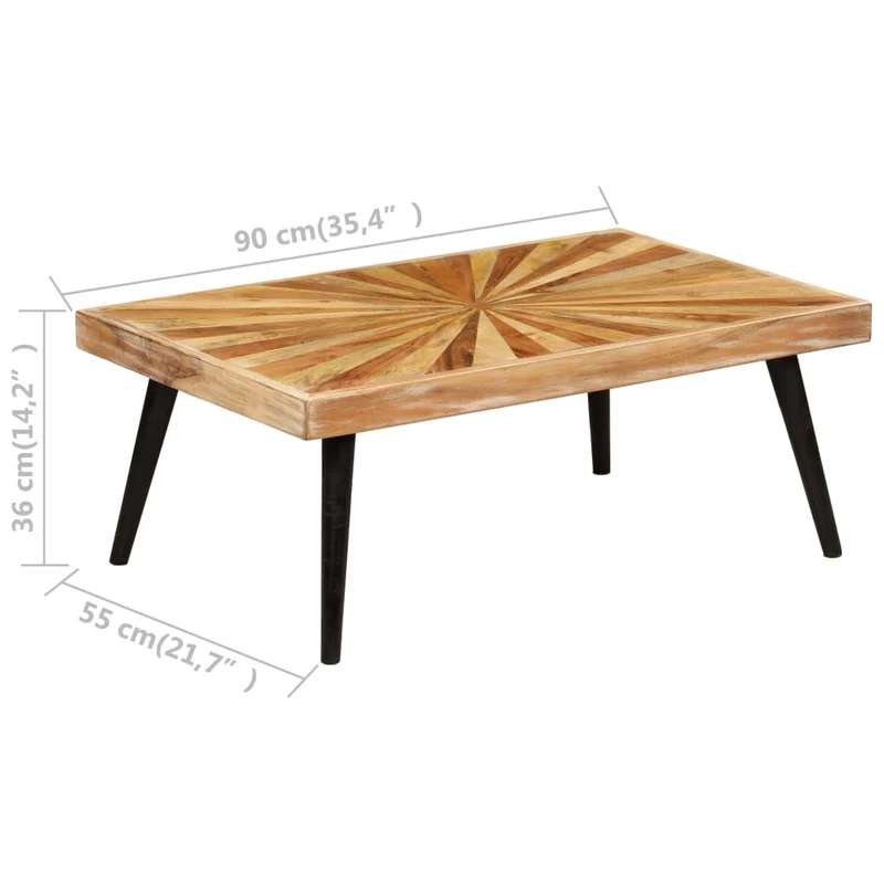 Table basse design rustique et contemporain en bois de manguier massif 90 x 55 x 36 cm DEC038240