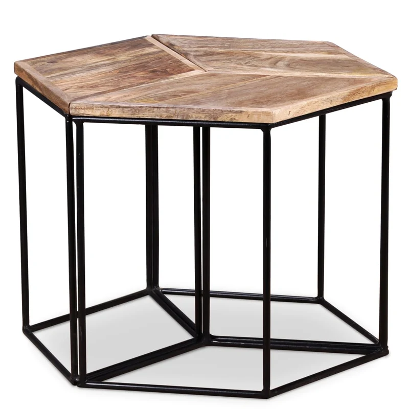 Table basse modulaire avec 3 petites tables design moderne et contemporaine bois de manguier et fer 56 x 48 x 40 cm DEC038237