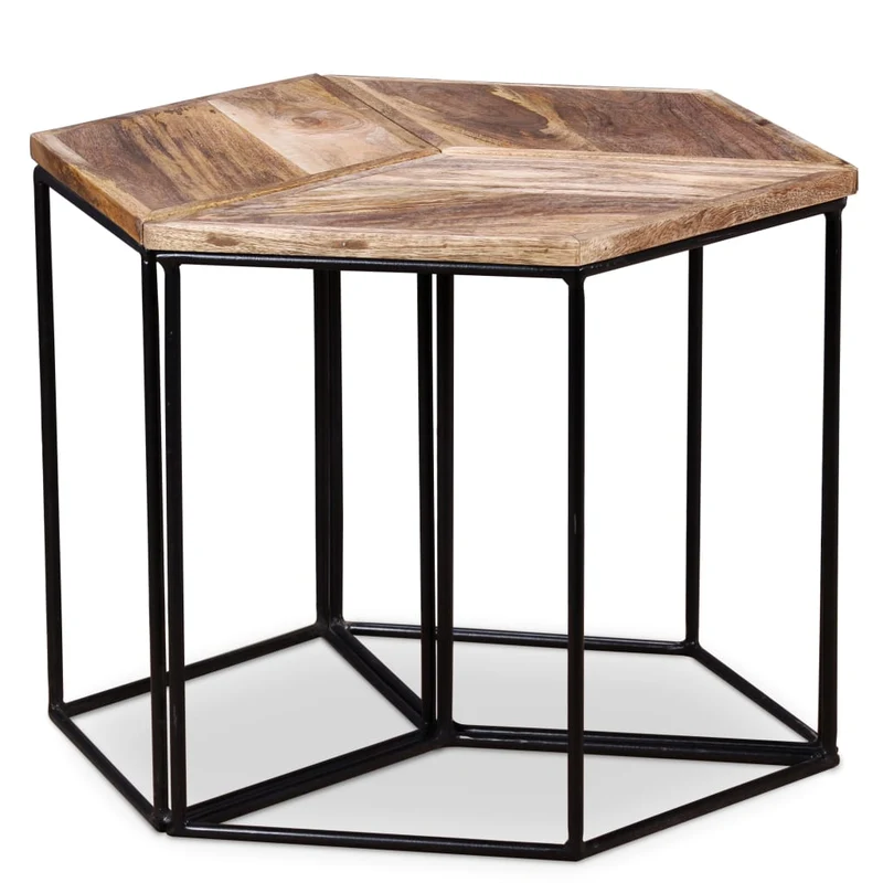 Table basse modulaire avec 3 petites tables design moderne et contemporaine bois de manguier et fer 56 x 48 x 40 cm DEC038237