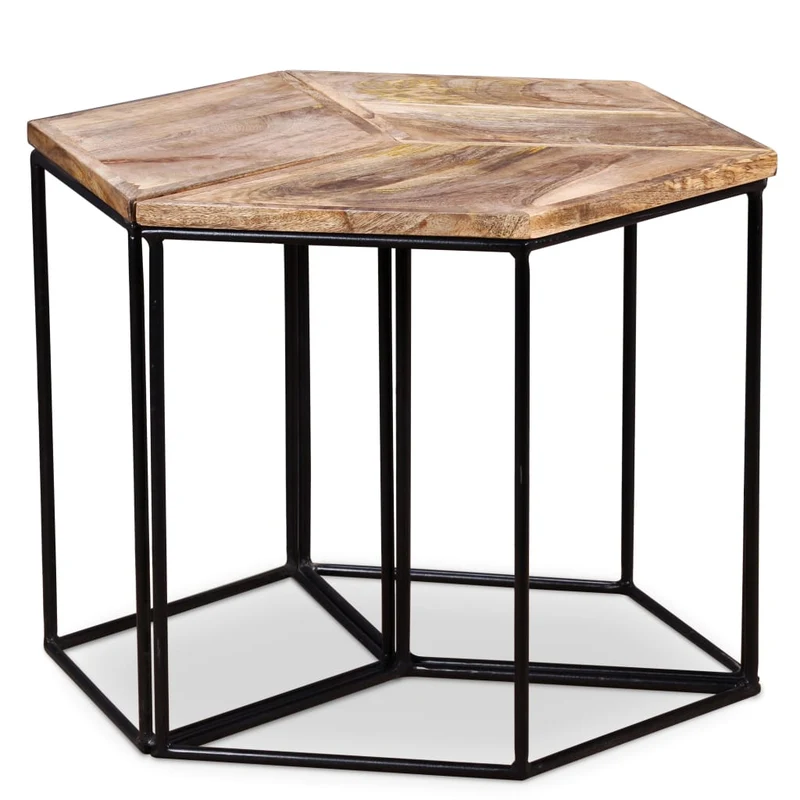 Table basse modulaire avec 3 petites tables design moderne et contemporaine bois de manguier et fer 56 x 48 x 40 cm DEC038237