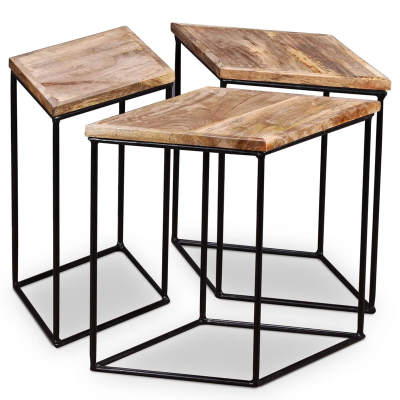 Table basse modulaire avec 3 petites tables design moderne et contemporaine bois de manguier et fer 56 x 48 x 40 cm DEC038237