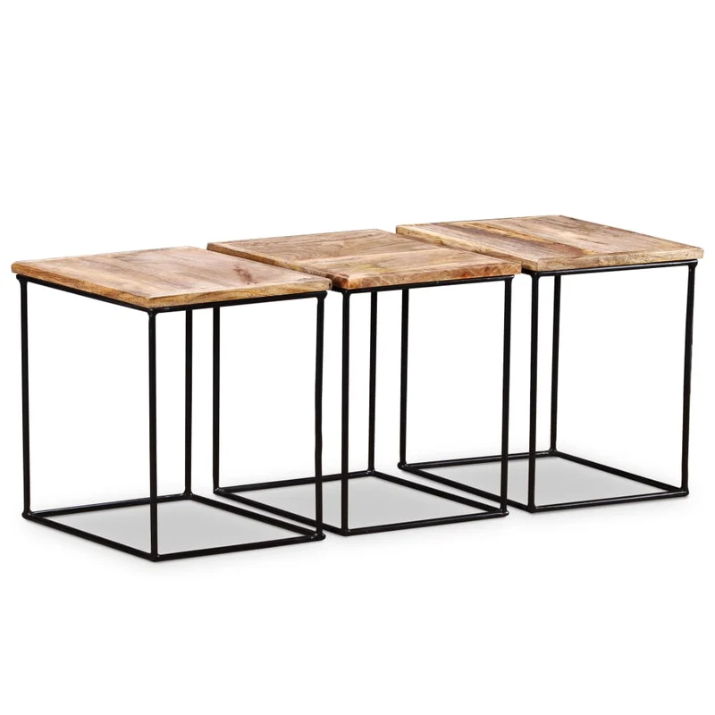 Table basse modulaire avec 3 petites tables design moderne et contemporaine bois de manguier et fer 56 x 48 x 40 cm DEC038237