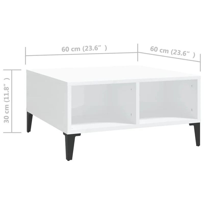 Table basse avec 4 compartiments design moderne et contemporaine 60 x 60 x 30 cm bois d'ingénierie blanc brillant DEC038129