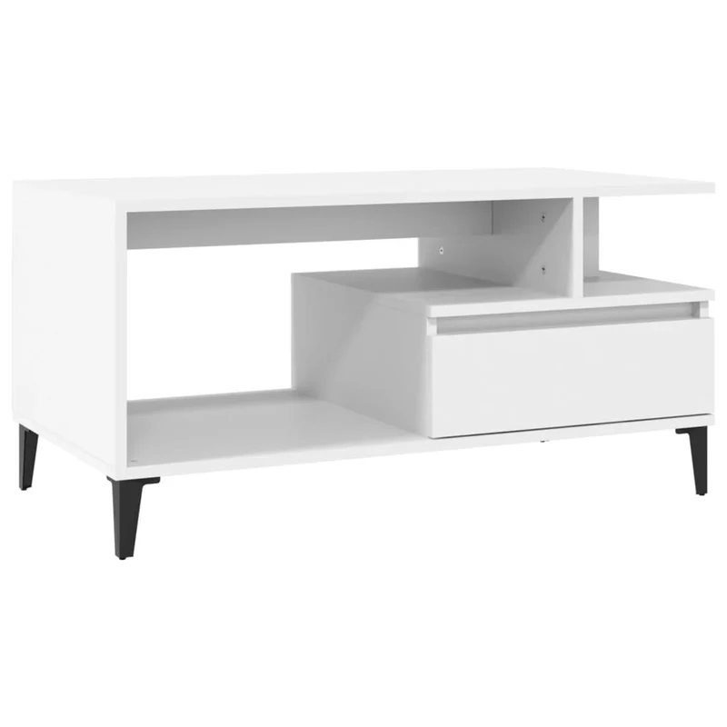 Table basse avec tiroir et compartiment ouvert design moderne et contemporaine 90 x 49 x 45 cm bois d'ingénierie blanc DEC037989