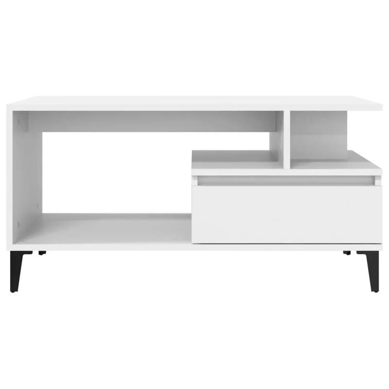 Table basse avec tiroir et compartiment ouvert design moderne et contemporaine 90 x 49 x 45 cm bois d'ingénierie blanc DEC037989