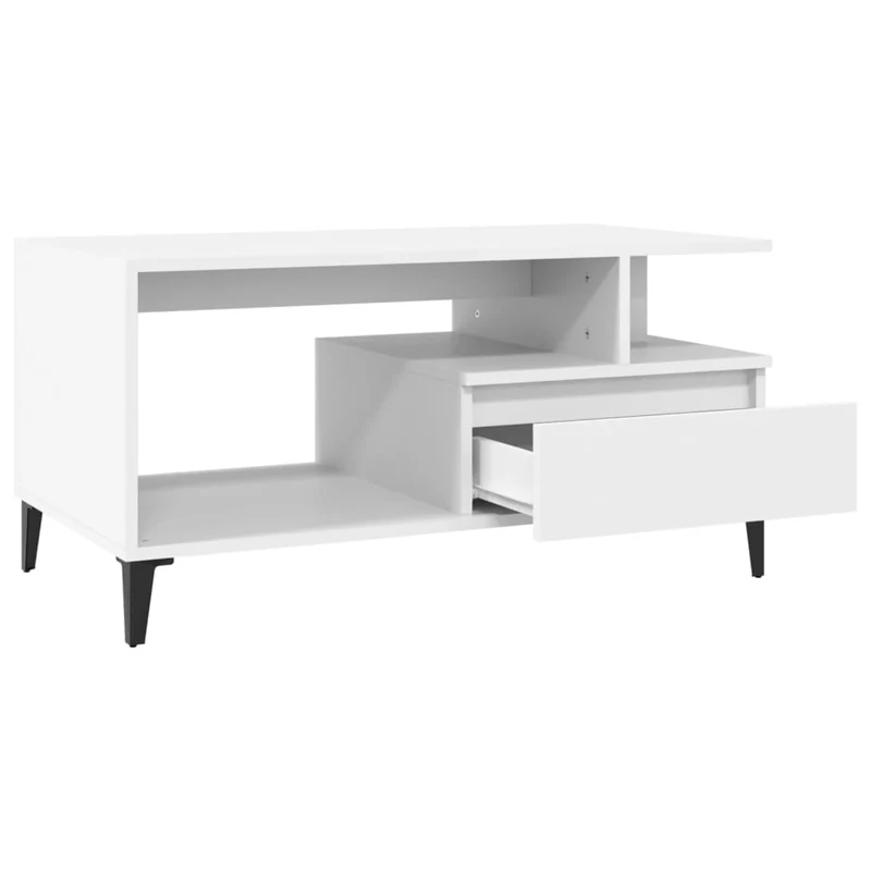 Table basse avec tiroir et compartiment ouvert design moderne et contemporaine 90 x 49 x 45 cm bois d'ingénierie blanc DEC037989