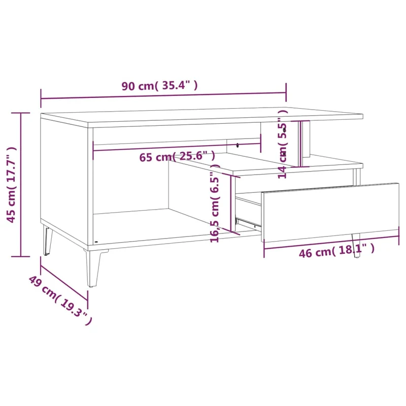 Table basse avec tiroir et compartiment ouvert design moderne et contemporaine 90 x 49 x 45 cm bois d'ingénierie blanc DEC037989