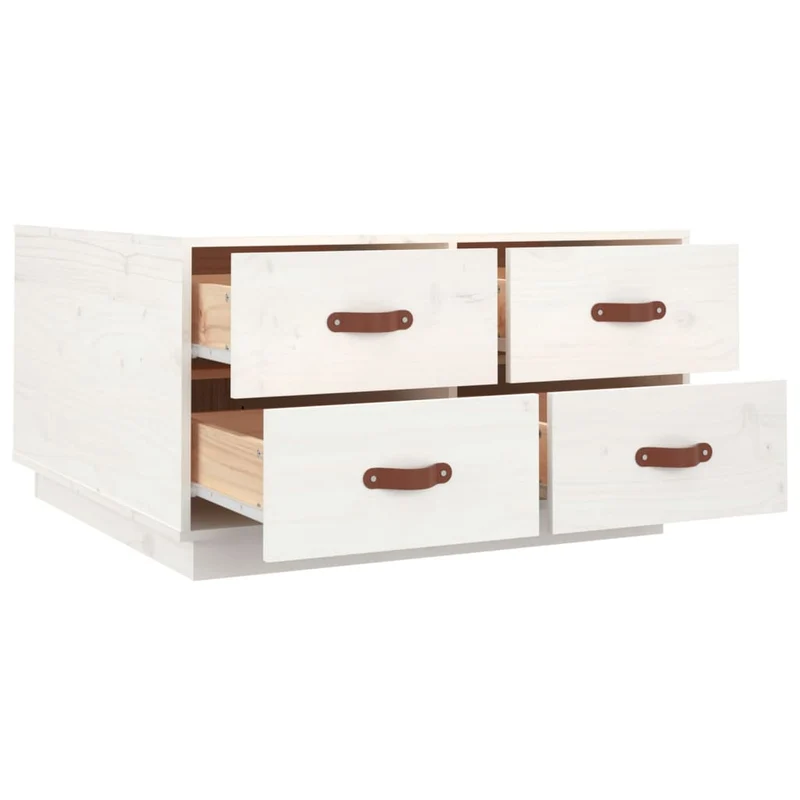 Table basse avec 4 tiroirs design moderne et contemporaine 80 x 80 x 45 cm bois massif de pin blanc DEC037975