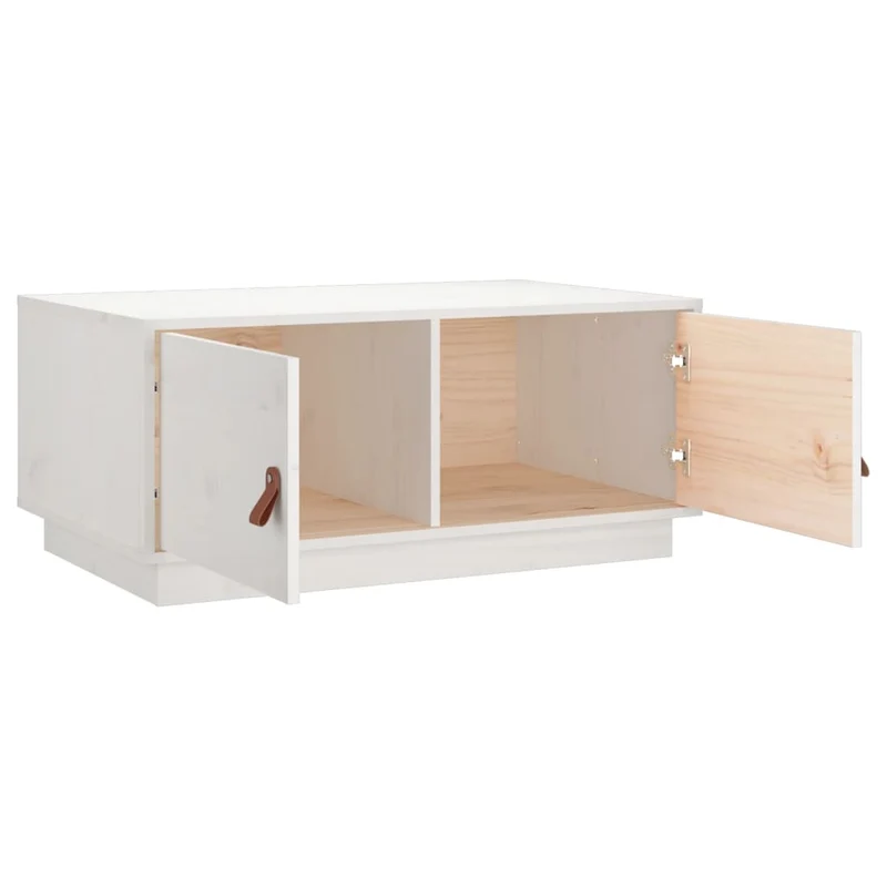 Table basse avec compartiment avec porte design moderne et contemporaine 80 x 50 x 35 cm bois massif de pin blanc DEC037950