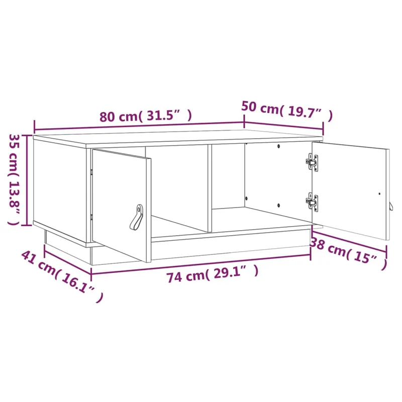 Table basse avec compartiment avec porte design moderne et contemporaine 80 x 50 x 35 cm bois massif de pin blanc DEC037950