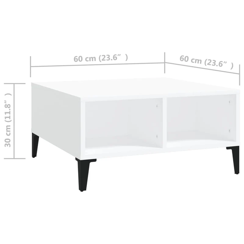 Table basse 4 compartiments ouverts design moderne et contemporaine 60 x 60 x 30 cm bois d'ingénierie blanc DEC037923