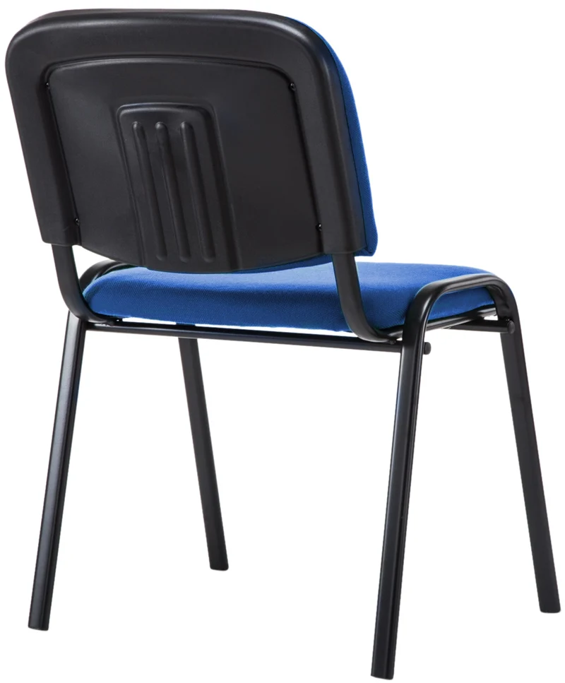 Chaise visiteur empilable zone d'attente en tissu bleu piètement à 4 pieds en métal noir 10_0003402