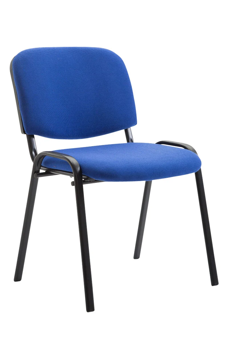 Lot de 4 chaises visiteur empilable zone d'attente en tissu bleu piètement à 4 pieds en métal noir 10_0003190