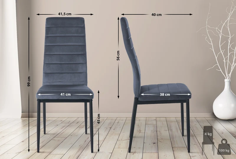 Lot de 6 chaises de salle à manger design simple en tissu velours gris clair avec couture cadre en métal noir CDS10292