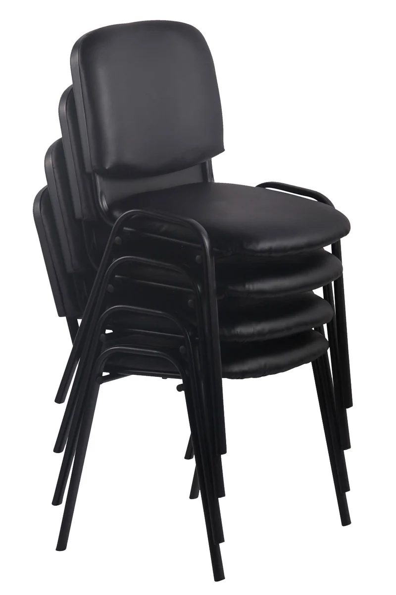 Lot de 4 chaises visiteur empilable zone d'attente en PVC rouge piètement à 4 pieds en métal noir 10_0003187