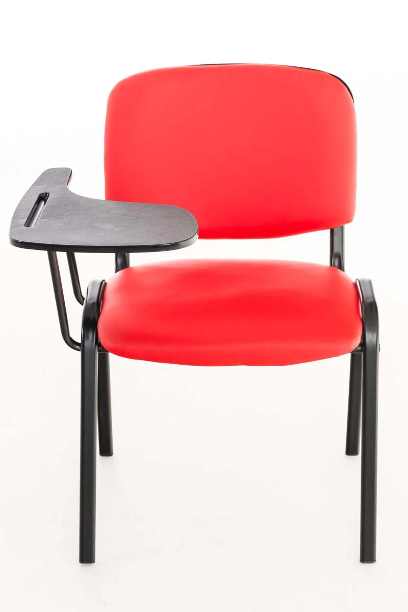 Chaise visiteur avec petite table rabattable pupitre en synthétique rouge support métal noir BUR10652