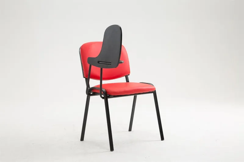 Chaise visiteur avec petite table rabattable pupitre en synthétique rouge support métal noir BUR10652