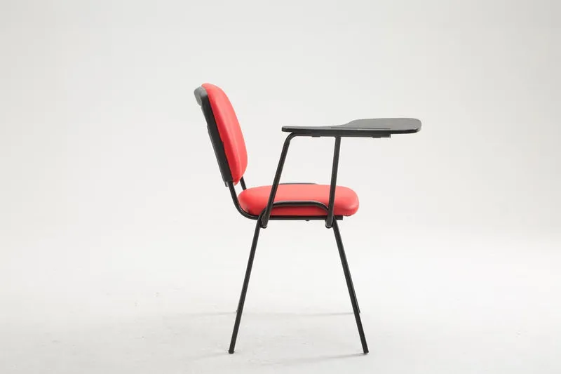 Chaise visiteur avec petite table rabattable pupitre en synthétique rouge support métal noir BUR10652