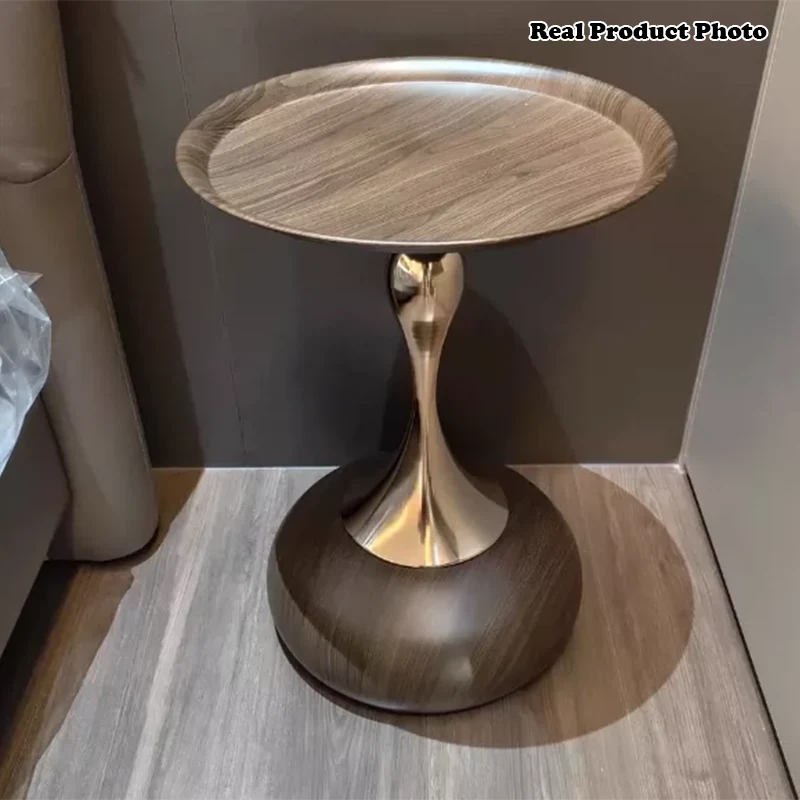 Contemporary Retro Carbon Steel Stainless Steel Round Column Bullet End Table 1-Tray For Living Room