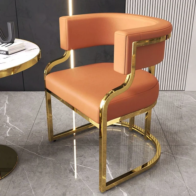 Modern Simplicity Faux Leather Metal Sponge Latex Oval Curved Accent Chair Backrest Armrest For Living Room